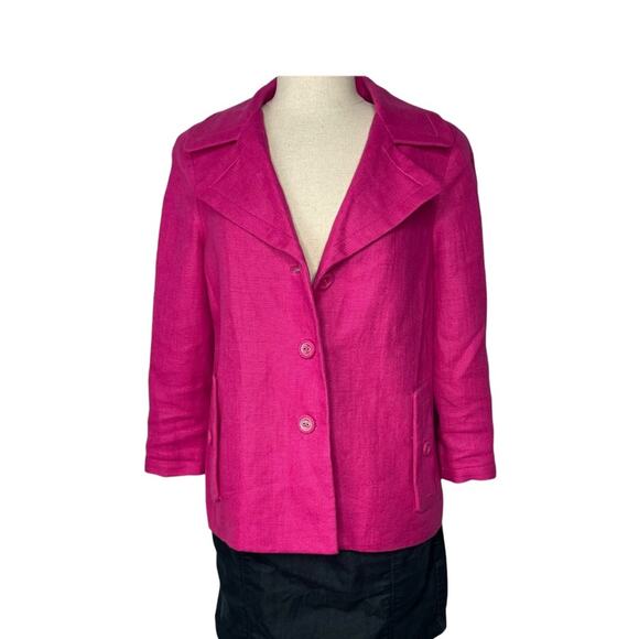 Talbots Linen Blazer 3 Button Pockets Bright Pink Lined 4 EUC - Picture 10 of 10